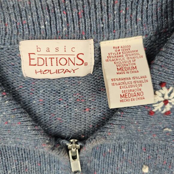 Basic Editions Holiday Sweater Womens Medium Zip Cardigan Christmas Wool Novelty - Picture 4 of 7